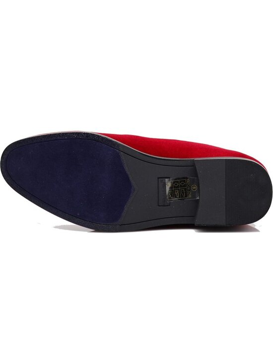 Men\'s Plain Red Vintage Velvet Loafers Metal Buckle Slip On Classic Tuxedo Shoes